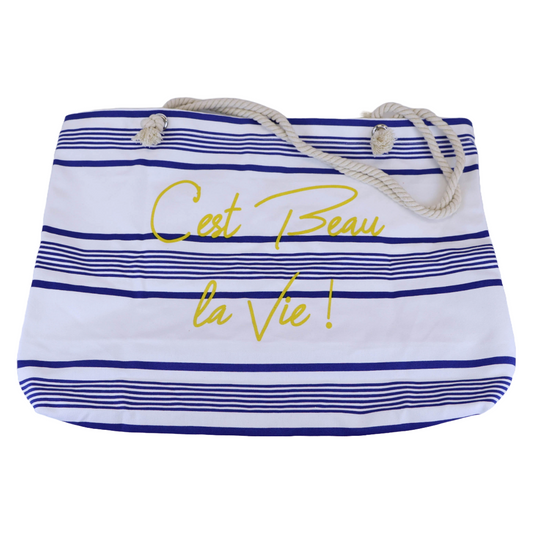 C'est Beau La Vie - Blue And Yellow Tote Bags